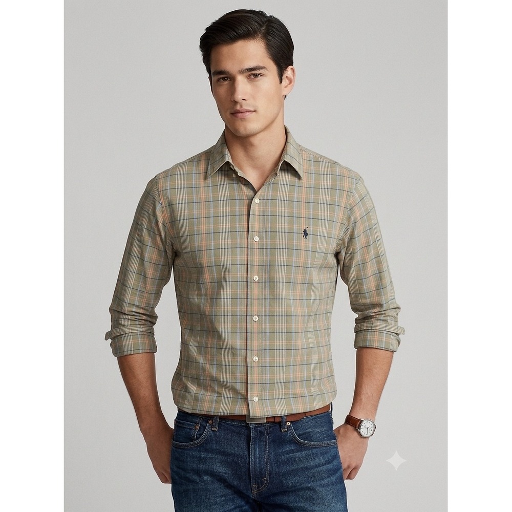 Ralph Lauren Classic Fit Plaid Button Down Shirt Mens‎ 16 L Tall Cotton